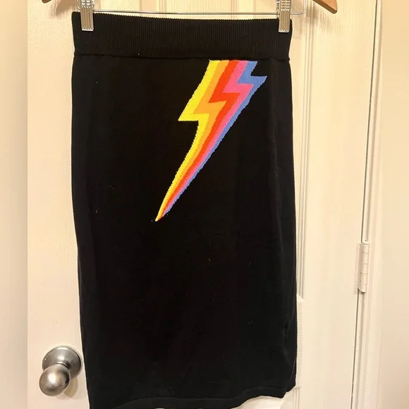 Oxknit Black Lightning Bolt Pencil Skirt, Size Small - Picture 2 of 8